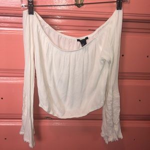 Embroidered bell sleeve off the shoulder crop